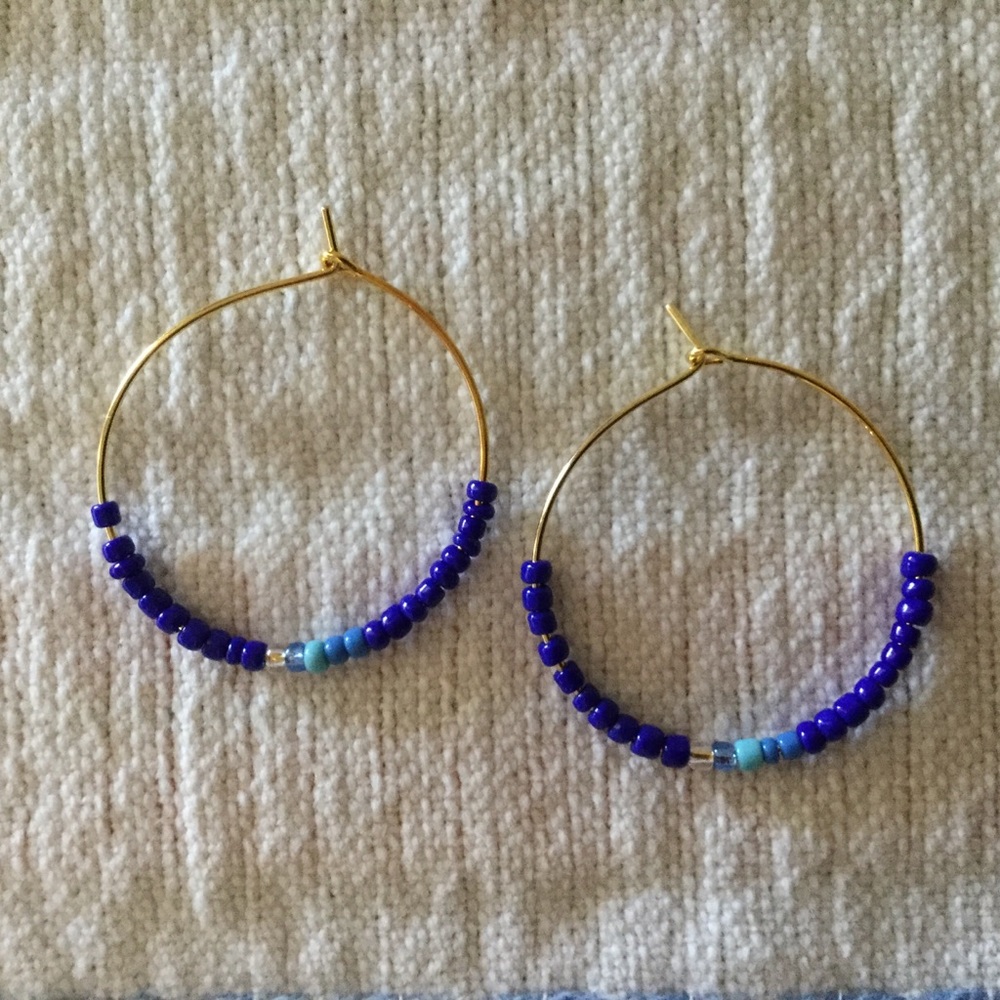 Blue Seed Bead Hoops